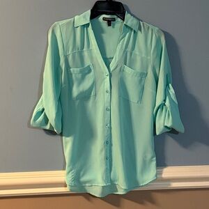 Express Women's Aqua Convertible Sleeve Portofino Blouse size XS